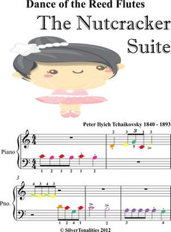 Dance of the Reed Flutes the Nutcracker Suite Beginner Piano Sheet Music with Colored Notes