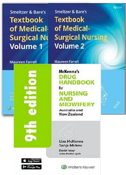 Package of ANZ Smeltzer and Bare's Textbook of Medical-Surgical Nursing 2 Vol Set with VST eBook 4e & McKenna's Drug Handbook for Nursing & Midwifery ANZ 9e (5th edition)