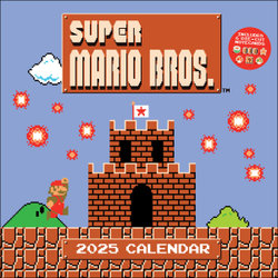 Super Mario Bros. 8-Bit Retro 2025 Wall Calendar with Bonus Diecut Notecards